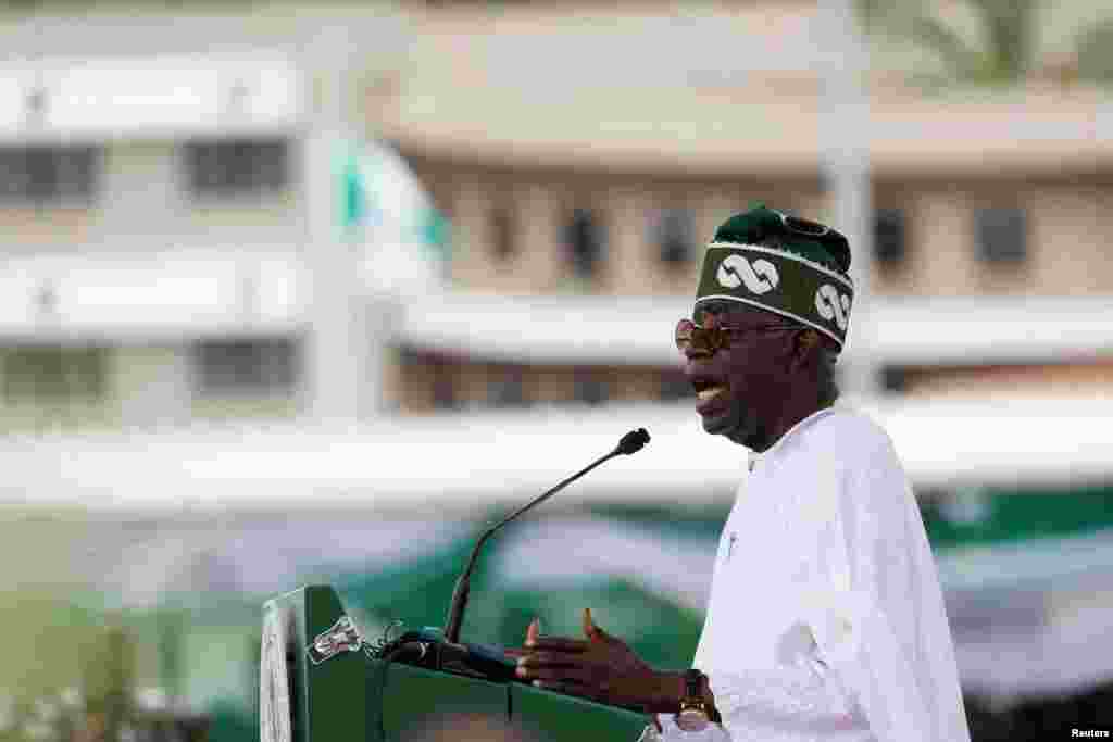 Nigeria's President Bola Tinubu speaks after his swearing-in ceremony in Abuja, Nigeria, May 29, 2023.