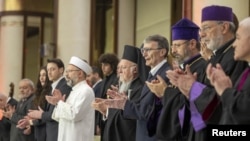 Ecumenical Orthodox Patriarch Bartholomew I and Sahak II, head of the Armenian Patriarchate of Turkey, at inauguration of President Tayyip Erdogan, in Ankara, Turkey June 3, 2023.