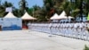 2024年3月6日，印度海军士兵站在印度拉克沙群岛最南端的米尼科伊岛的海军基地落成仪式上。（美联社照片）