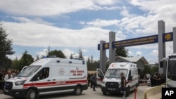 Ambulances park outside a compound of the state-owned Mechanical and Chemical Industry Corporation on the outskirts of Ankara, Turkey, June 10, 2023.