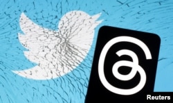 Meta Threads app logo is placed on broken Twitter app logo in this illustration taken, July 7, 2023. (REUTERS/Dado Ruvic/Illustration)