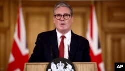 FILE: Britain's Prime Minister Keir Starmer speaks during a press conference at 10 Downing Street, London, Aug. 1, 2024.