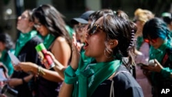 Women participate in an abortion-rights demonstration during the Day for Decriminalization of Abortion, in Mexico City, Sept. 28, 2023.