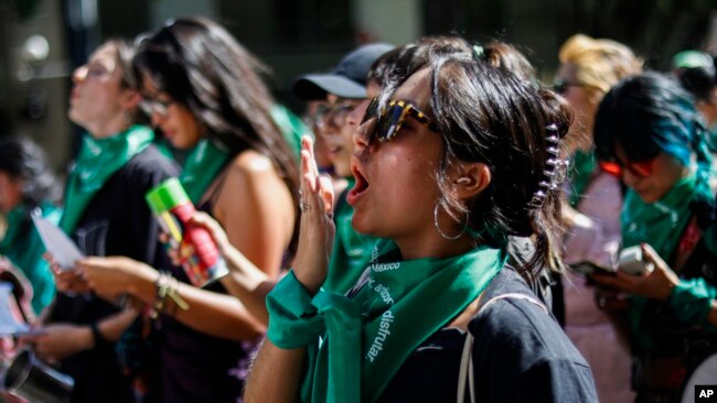 Women participate in an abortion-rights demonstration during the Day for Decriminalization of Abortion, in Mexico City, Sept. 28, 2023.