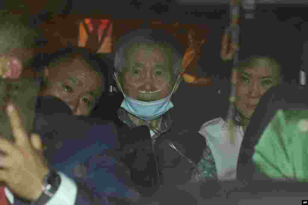 Peru's former President Alberto Fujimori, 85, center, is driven out of prison by his children Keiko, center right, and Kenji, center left, after being released from prison in Callao, Dec. 6, 2023.