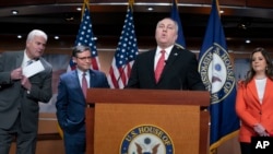 Majority Leader Steve Scalise of Louisiana and other members of the House Republican leadership talk to reporters ahead of the debate and vote on supplemental aid to Israel, at the Capitol in Washington, Nov. 2, 2023.