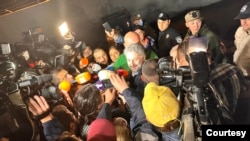 FILE - Georgian journalist Nika Gvaramia walks free from prison in Rustavi, Georgia, after a presidential pardon was issued on June 22, 2023. (Photo courtesy of Sofia Liluashvili)
