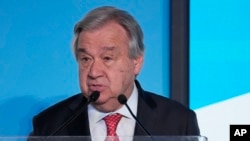 FILE - UN Secretary General Antonio Guterres addresses the assembly during the opening session of a three-day U.N. Food and Agriculture Agency's summit on food systems in Rome, July 24, 2023.