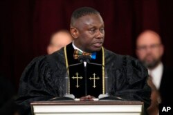 Pastor Tony Lowden speaks during the funeral service for former first lady Rosalynn Carter at Maranatha Baptist Church in Plains, Georgia, Nov. 29, 2023.