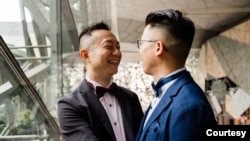 Paul Choi, left, and his partner got married in Melbourne, Australia, in September but hope for the legalization of same-sex marriage in Hong Kong so their union will be officially recognized under the law. (Photo courtesy Paul Choi)