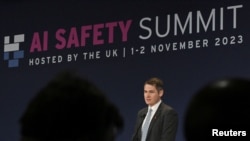 Ian Hogarth, chair of the UK frontier AI taskforce, speaks on Day 1 of the AI Safety Summit at Bletchley Park in Bletchley, Britain, Nov. 1, 2023. (Leon Neal/Pool via Reuters)