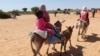 Anak-anak menaiki keledai menyeberang dari Sudan ke Chad, 7 November 2023. (Foto: El Tayeb Siddig/Reuters)