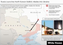 미국 백악관은 러시아가 북한으로부터 탄도미사일을 제공받아 우크라이나 공격에 사용했다며, 해당 지역을 표시한 지도와 북한이 과거 공개했던 탄도미사일 발사 장면 사진을 공개했다.