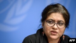FILE - Sara Hossain attends a fact-finding presentation at the United Nations Offices in Geneva, Feb. 28, 2019.