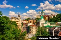 FILE - Picturesque view of Andriivsky descent in the center of the Ukrainian capital, Kyiv, Ukraine. (Adobe Stock Photo by Haidamac)