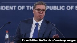 Predsednik Srbije Aleksandar Vučić tokom konferencije za medije (Foto: Fonet/Milica Vučković)