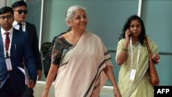 India's Finance Minister Nirmala Sitharaman arrives to attend the G20 Finance Ministers, Central Bank Governors (FMCBG) and Finance & Central Bank Deputies (FCBD) meetings, at the Mahatma Mandir in Gandhinagar on July 17, 2023.