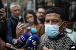 Manuel Ranoque, the father of two of the youngest Indigenous children who survived an Amazon plane crash that killed three adults, Sunday, June 11, 2023. (AP Photo/Ivan Valencia)