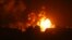 Fire and smoke rises from buildings following Israeli airstrikes on Gaza City, Nov. 5, 2023. 