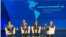 Los presidentes (de izq a der) de Costa Rica, Rodrigo Chaves; Rep. Dominicana, Luis Abinader; Uruguay, Luis Lacalle Pou y el director del BID, Ilan Goldfajn conversan en un panel del Foro de Inversión Sostenible, el 2 de noviembre en Washington, EEUU.