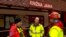 In this photo taken from video, rescuers gather outside the Krizna Jama cave near Grahovo, Slovenia, Jan. 7, 2024.