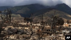 FILE - The aftermath of a wildfire in Lahaina, Hawaii, Aug. 21, 2023. Hawaii officials said on Jan. 26, 2024, that they have identified the last of the 100 known victims of the wildfire that destroyed Lahaina in August last year. 