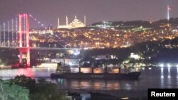 Turkish-flagged bulker TQ Samsun, carrying grain under the U.N.'s Black Sea Grain Initiative, transits the Bosphorus, off Istanbul, Turkey, July 18, 2023.
