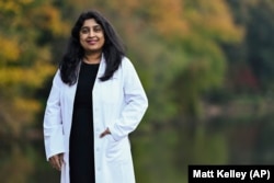 Dr. Padma Gulur, a Duke University pain specialist, stands for a portrait on Friday, Oct. 27, 2023, in Durham, N.C. Gulur and other specialists see potential for ketamine as a pain therapy, but warn it also carries risks of safety and abuse. (AP Photo/Matt Kelley)