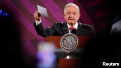 Mexican President Andres Manuel Lopez Obrador discusses a statement from U.S. Ambassador Ken Salazar about Mexico's proposed judicial reform at Mexico City's National Palace in a photo released Aug. 23, 2024. (Mexico Presidency/Handout via Reuters)