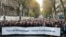 French personalities including Prime Minister Borne, former President Sarkozy, former President Hollande, Chief Rabbi of France Haim Korsia, and others sing the French national anthem during a march in Paris, Nov. 12, 2023. 