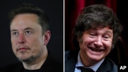 Composición de las imágenes del dueño de la red social X, Elon Musk, y el presidente elector de Argentina, javier Milei. 