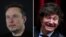 Composición de las imágenes del dueño de la red social X, Elon Musk, y el presidente elector de Argentina, javier Milei. 