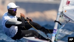 Viliame Ratulu of Fiji competes in a men's dinghy race during the 2024 Summer Olympics on Aug. 1, 2024, in Marseille, France.