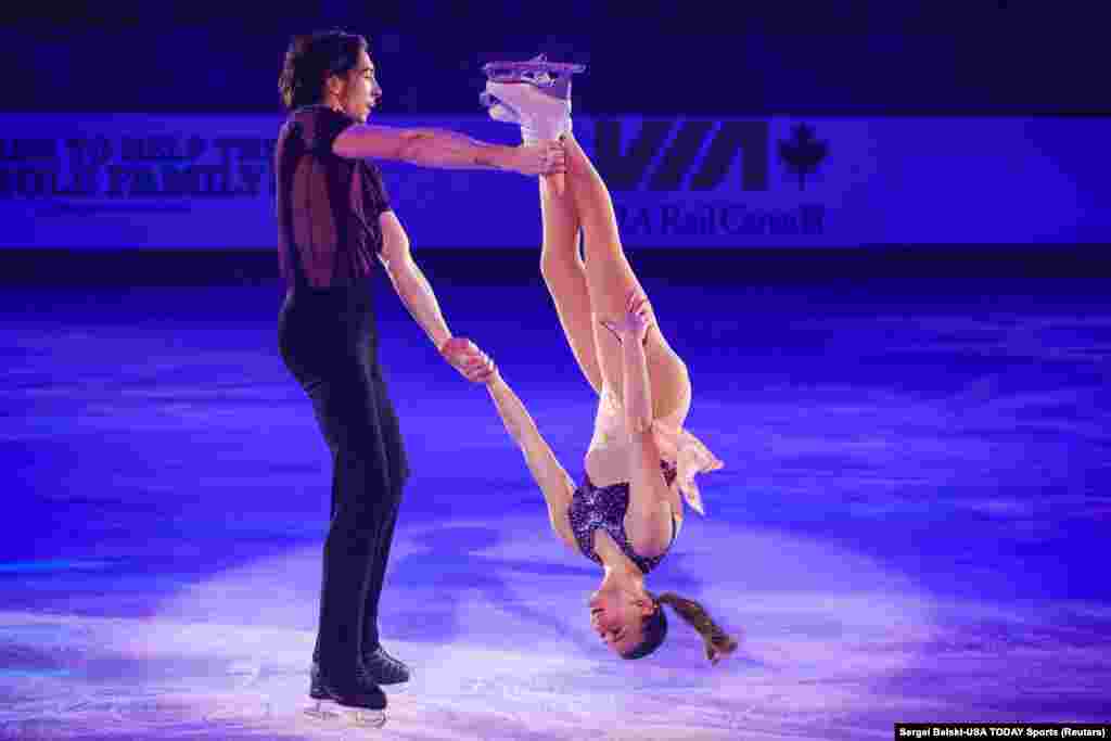 Kelly Ann Laurin and Loucas Ethier perform in Exhibition Gala during the 2024 Canadian National Figure Skating Championships at WinSport Arena in Calgary, Albeta, Jan. 14, 2024.