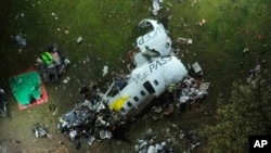 The debris at the site where an airplane crashed with 61 people on board, in Vinhedo, Sao Paulo state, Brazil, Aug. 10, 2024.