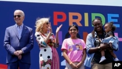 President Joe Biden and first lady Jill Biden attend a Pride Month celebration on the South Lawn of the White House, June 10, 2023, in Washington.