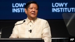 Tổng thống Philippines Ferdinand Marcos Jr. đọc diễn văn tại Viện Lowy, một tổ chức nghiên cứu chính sách quốc tế, tại Hội nghị Thượng đỉnh Đặc biệt ASEAN-Úc ở thành phố Melbourne, Úc, ngày 4/3/3024.