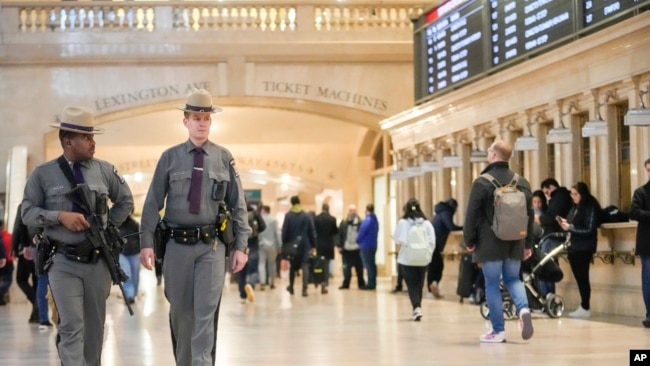 New York State troopers patrol Grand Central Terminal, March 7, 2024, in New York.