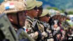 Panamanian border police attend a launch ceremony for Operation Shield in Nicanor, Darien province, Panama, June 2, 2023. 