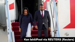 Ethiopian Prime Minister Abiy Ahmed arrives at Beijing Capital International Airport to attend the Third Belt and Road Forum in Beijing, China, October 16, 2023. (Ken Ishii/Pool via REUTERS) 