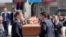The casket of former Italian premier Silvio Berlusconi is carried for his state funeral inside Milan's Duomo Gothic Cathedral, Italy, June 14, 2023. 