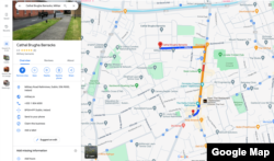 Screen capture from Google Maps showing the roughly one kilometer route from Grace's Bar & Lounge, where an Irish military vehicle was filmed, to Cathal Brugha Barracks, the headquarters of the Irish Defense Forces 2 Brigade in the Dublin suburb of Rathmines.