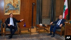 Amos Hochstein, left, senior adviser to U.S. President Joe Biden, meets with Nabih Berri, Lebanon's parliament speaker, in Beirut, March 4, 2024.