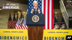 President Joe Biden speaks about the economy at Prince George's Community College, in Largo, Maryland, Sept. 14, 2023. 