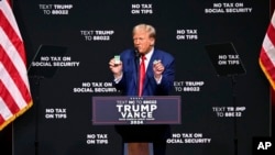 Republican presidential nominee former President Donald Trump speaks at a campaign rally Aug. 14, 2024, in Asheville, N.C.