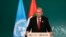 Tổng thống Thổ Nhĩ Kỳ Recep Tayyip Erdogan phát biểu trong phiên họp toàn thể tại Hội nghị thượng đỉnh về khí hậu của Liên Hiệp Quốc (COP28), ở Dubai, Các Tiểu vương quốc Ả Rập Thống nhất, ngày 1/12/2023.