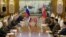 This handout picture taken July 26, 2023, and released by the Russian Defense Ministry shows Russian Defense Minister Sergei Shoigu meeting his North Korean counterpart, Kang Sun Nam, in Pyongyang.