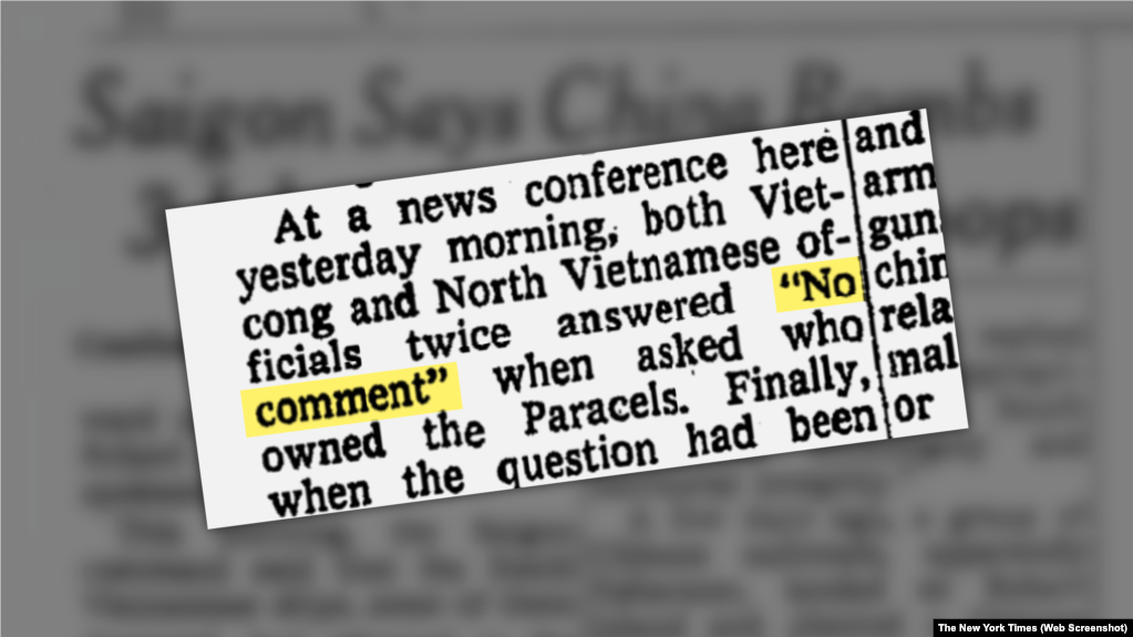 "Miễn bình luận" - các quan chức cộng sản của Việt Cộng và Bắc Việt Nam liên tục trả lời trong một cuộc họp báo vào ngày 19 tháng 1 năm 1974 khi được hỏi ai sở hữu quần đảo Hoàng Sa.