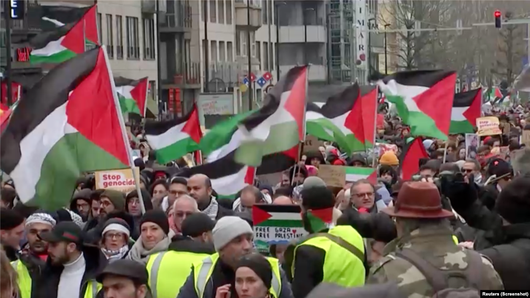 د بلجیم په پلازمینه بروکسل کې د فلسطینیانو په پلوۍ لاریون