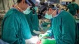 FILE - In this photo provided by Duke Health, surgeons Dr. Jacob Schroder, left, and Dr. Zachary Fitch perform a heart transplant at Duke University Hospital in Durham, NC, in October 2022.
